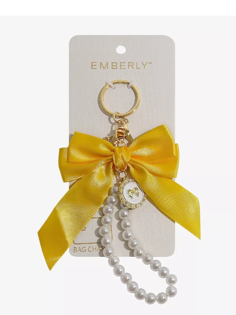 Yellow Satin Bow & Pearl Keychain Bag Charm
